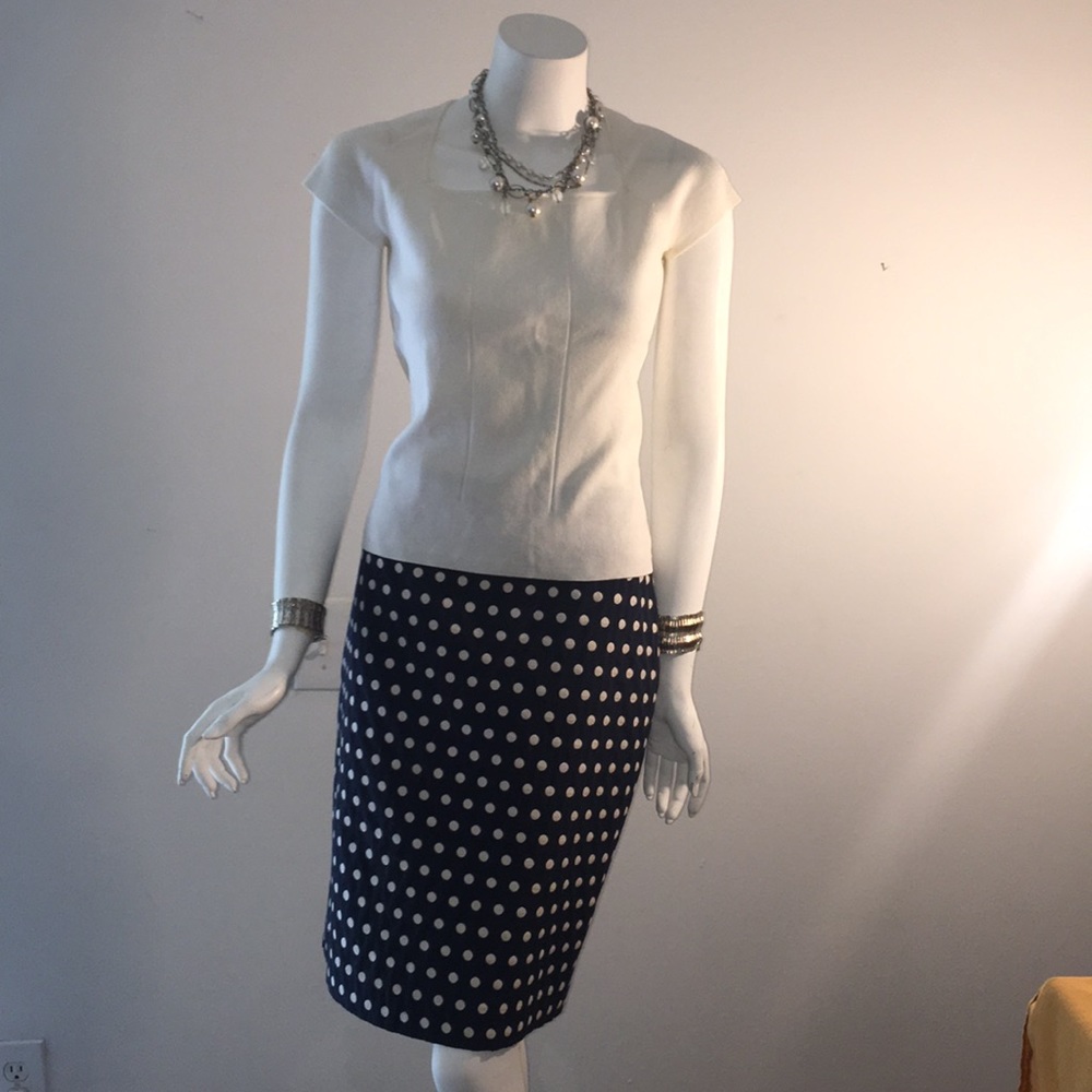 Lovely, elegant, effortless, navy & white polka dot skirt..